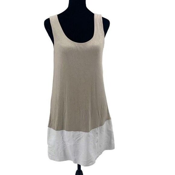 Bailey 44 Womens Sleeveless Leather Bottom Colorblock Horizon Dress Taupe Medium - Picture 1 of 8